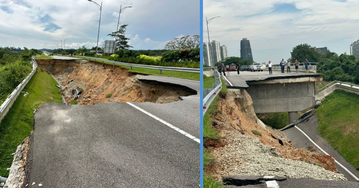 25m of Road in Johor Suddenly Collapsed, Almost Like a Scene from a Movie